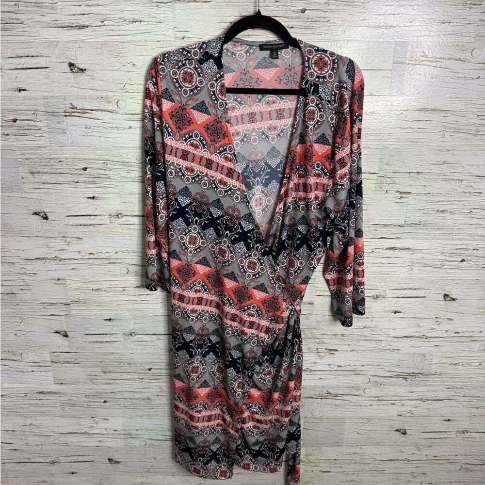 Banana Republic Wrap Dress paisley pattern blue pink size xl long sleeve